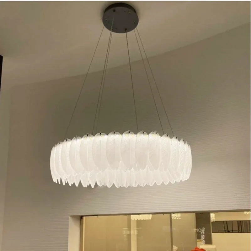 Lustre LED nordique en verre cristal et plumes décoratif d'intérieur - Collection Luxe