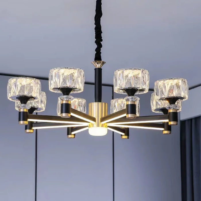 Lustre Nordique Luxe en Cristal Or et Noir