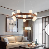 Lustre Nordique en Bois Rond pour un Éclairage Créatif Japonais dans la Salle à Manger