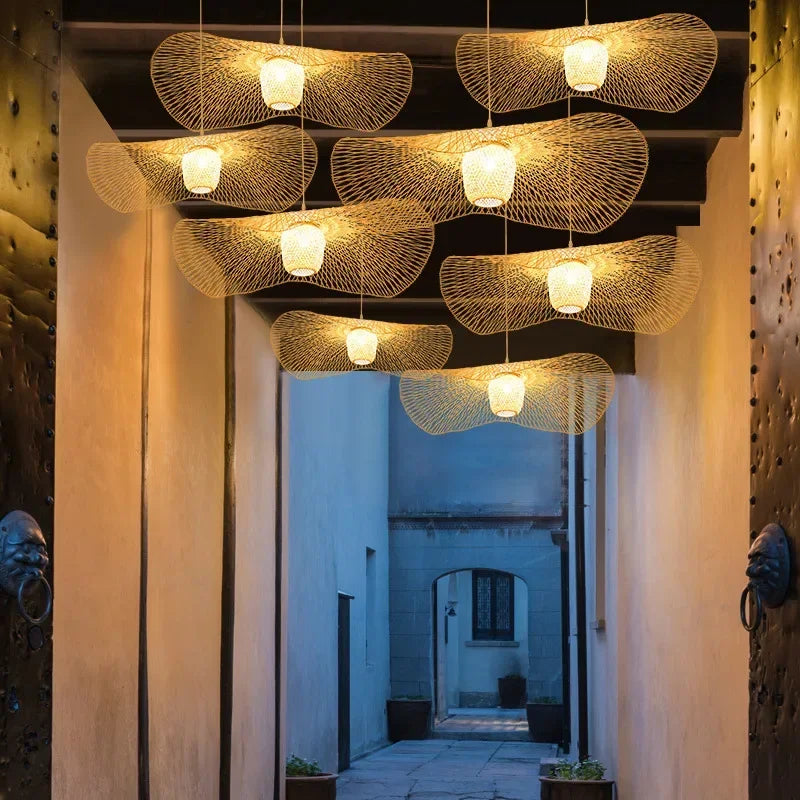 Lustre de plafond en bambou japonais pour salle à manger