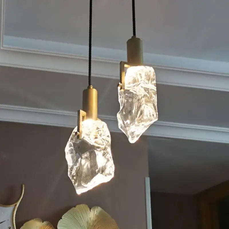 Suspension design nordique "Ice Crystal" en cristal et cuivre pour bar ou table