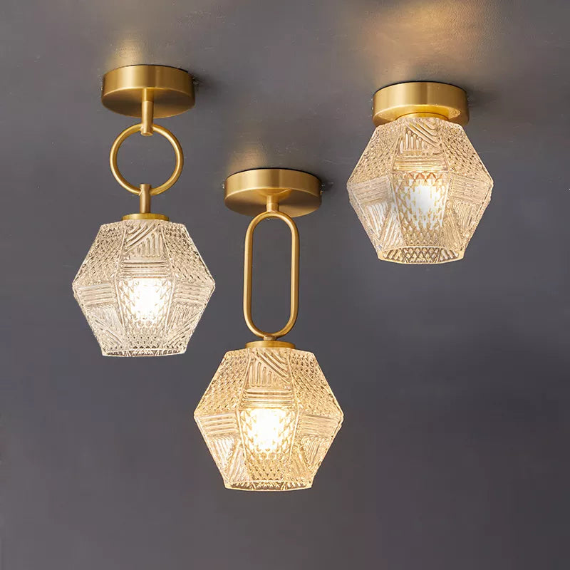 Plafonnier japonais en verre doré