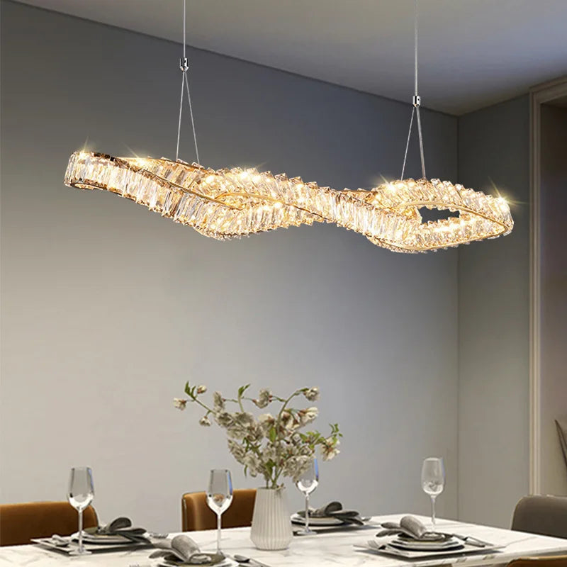 Lustres modernes en cristal de luxe LED Suspended Gold