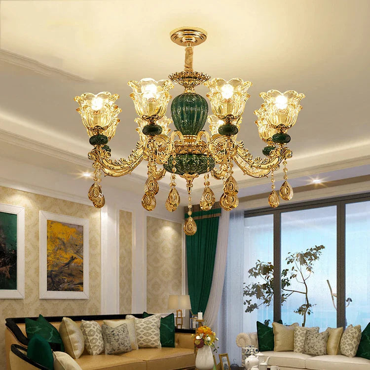 Lustre Européen LED en Céramique Cristal pour Villa Duplex