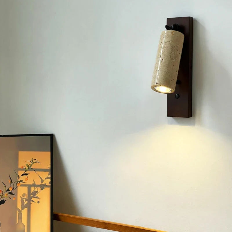 Applique murale design en bois de pierre naturelle avec interrupteur