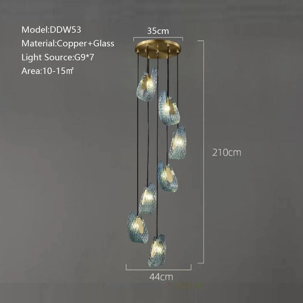 Lustre moderne en verre design "Feuille de Paon" LED suspendu