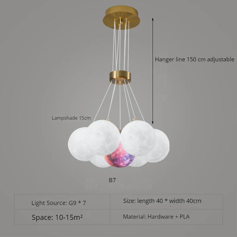 Lustre Nordique Lune Planète Design LED Décoration Maison