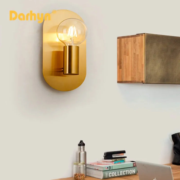 Applique Murale LED Dorée en Verre avec Plaque Ronde
