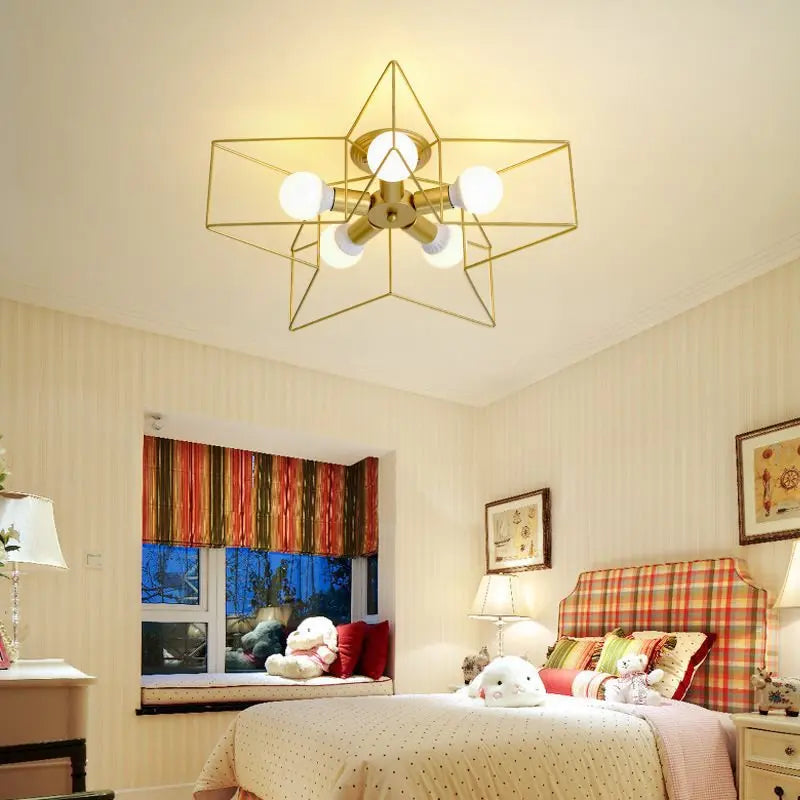 Lustre Cuivre Moderne et Minimaliste avec Étoile LED