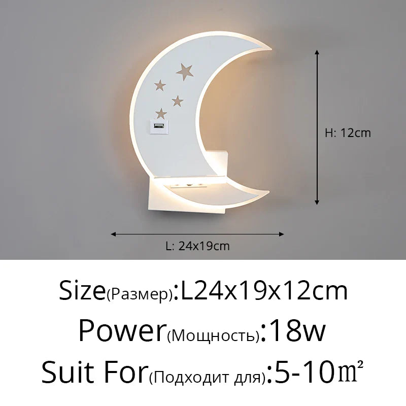 Applique murale LED Lune - Élégance moderne et minimaliste avec chargeur USB