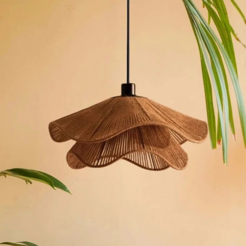 Suspension Nordique Chanvre E27 LED - Style Japonais pour Salle à Manger ou Chambre