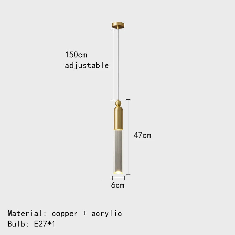 Lustre LED Cylindre Cuivre Acrylique Transparent