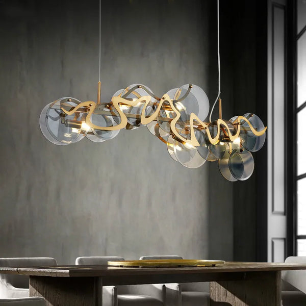 Suspension élégante en verre et métal doré E14