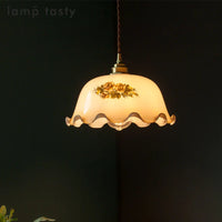 Suspension LED Vintage en verre avec motifs floraux pour intérieur