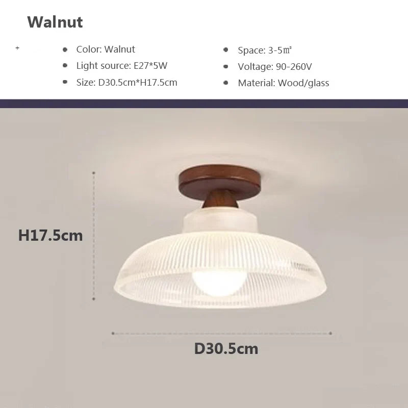 Plafonnier nordique en bois avec lampe en verre dépoli - Idéal pour le salon, la chambre ou le balcon