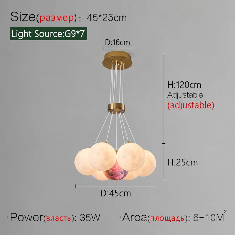 Lustre Nordique Lune Planète Design LED Décoration Maison