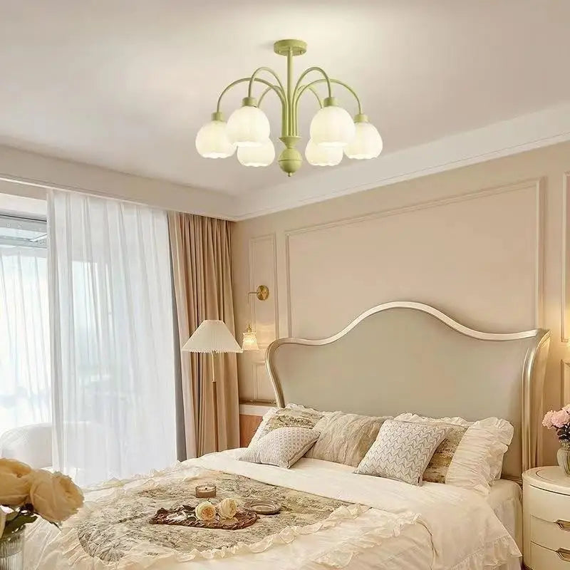 Lustre en Verre Lait Blanc LED pour Chambre Intérieure, couleur Vert.