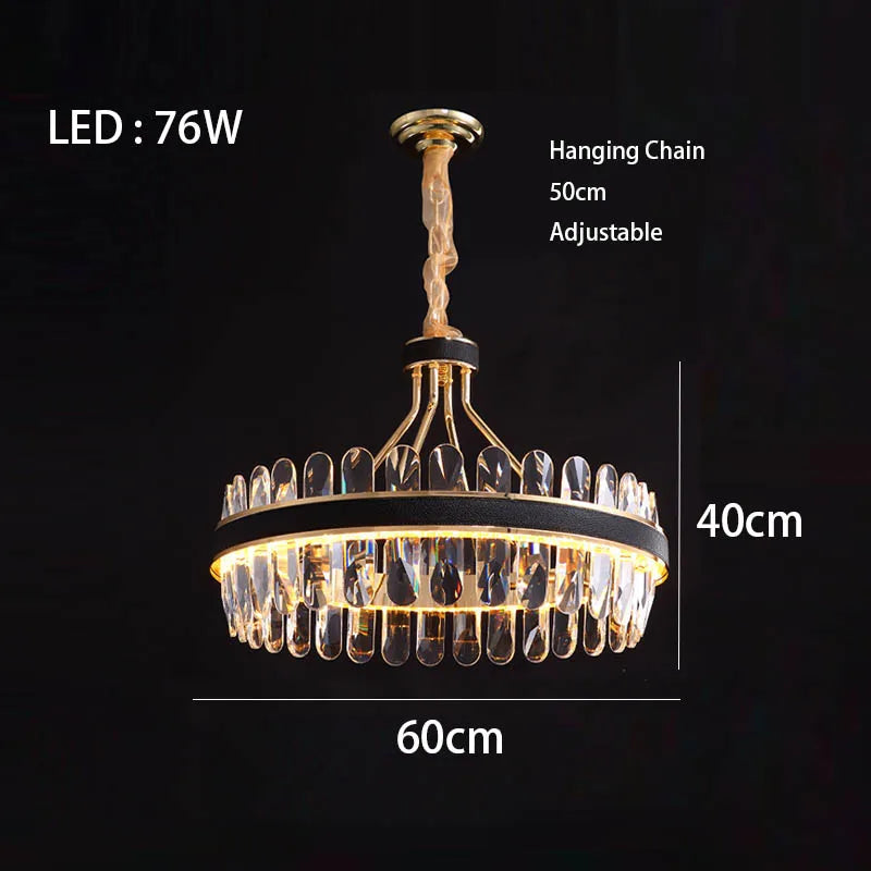 Lustre en cuir LED Cristal Luxueux Rond Suspendu Moderne - Élégance Brillante
