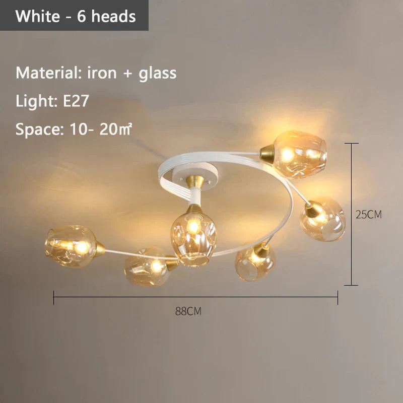 Lustre suspendu en verre moléculaire pour un éclairage LED nordique dans la maison