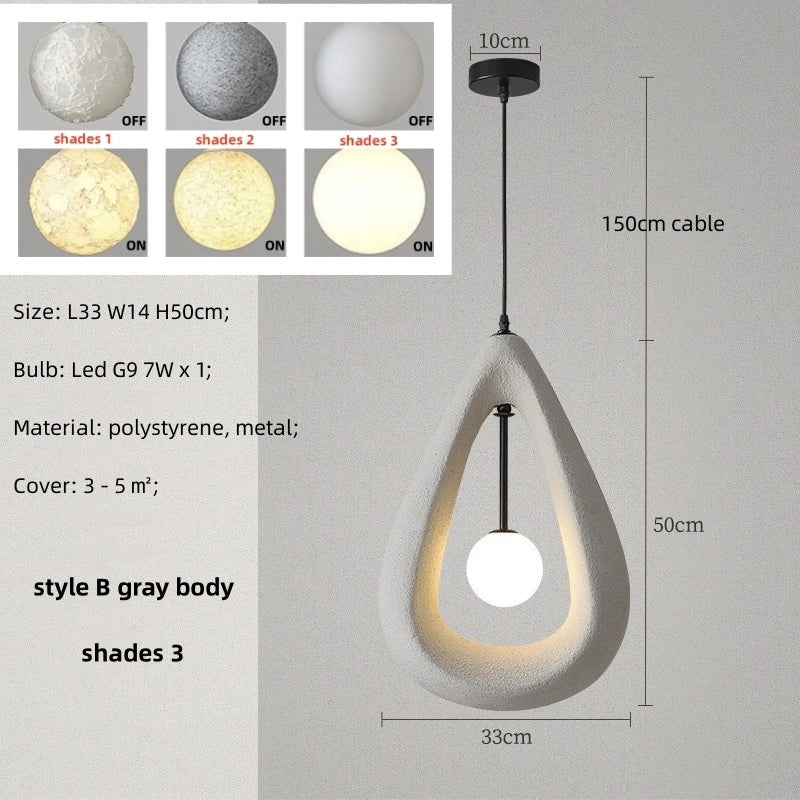 Nordic Wabi Sabi : Lampe suspension LED minimaliste pour salle à manger, salon et chambre