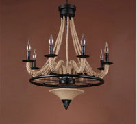 Lustre loft américain en bois et corde de chanvre industrielle