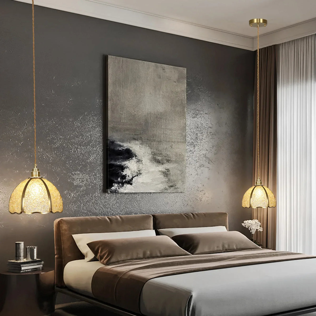 Suspension de luxe en cuivre et cristal naturel à LED
