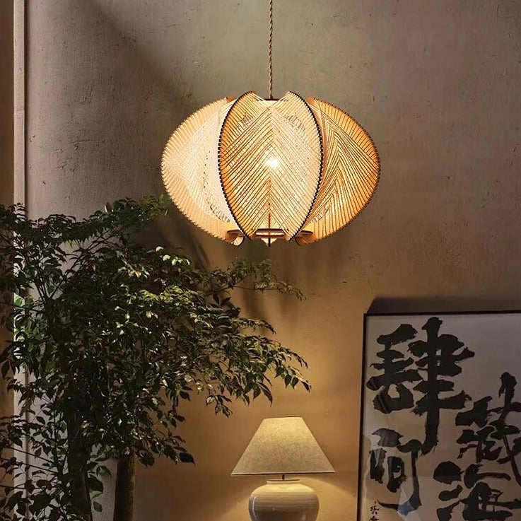 Lustre bois chanvre wabi-sabi suspendu - Édition Nature