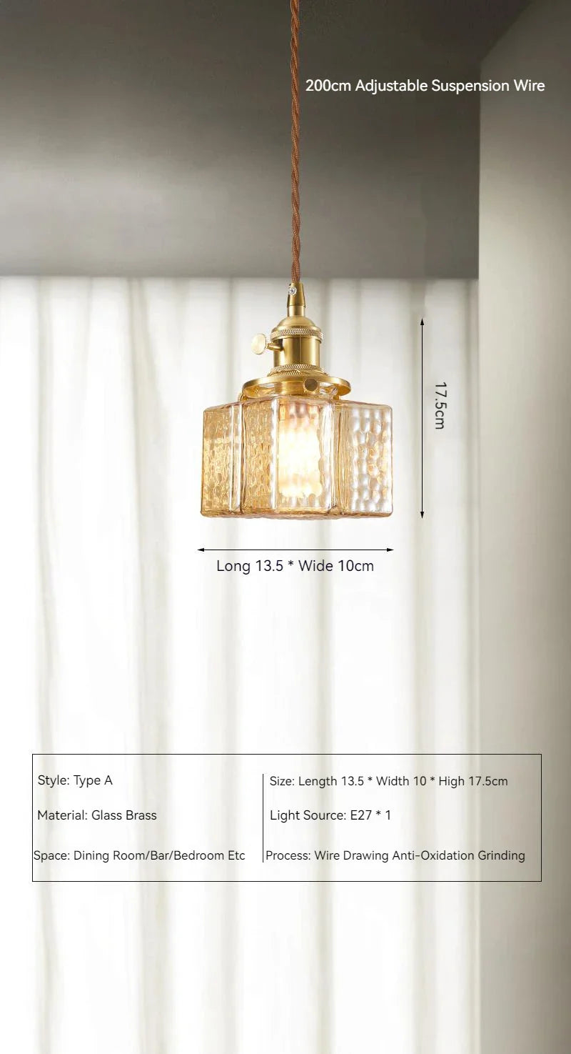 Suspension japonaise vintage en verre et laiton LED