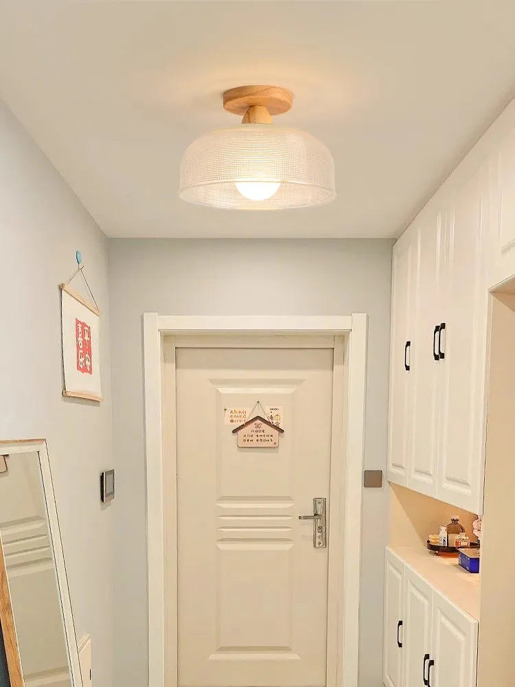 Plafonnier nordique en bois avec lampe en verre dépoli - Idéal pour le salon, la chambre ou le balcon