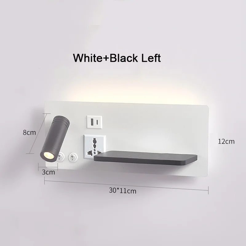 Lampe de chevet murale avec chargement sans fil USB Type-C et projecteur rotatif - LuxuriaSorts™