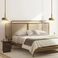 Lustre contemporain en bois avec éclairage LED en pierre.