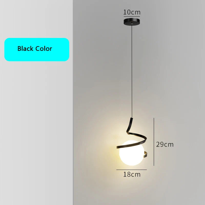 Nordique Déco: Suspension LED Spirale pour Haut Plafond - Noir/Blanc/Or + Verre