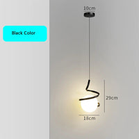 Nordique Déco: Suspension LED Spirale pour Haut Plafond - Noir/Blanc/Or + Verre