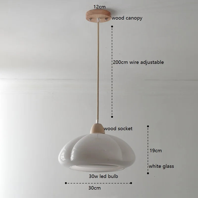 Suspension "Citrouille Lumineuse" en Verre LED Style Japonais Vintage en Bois