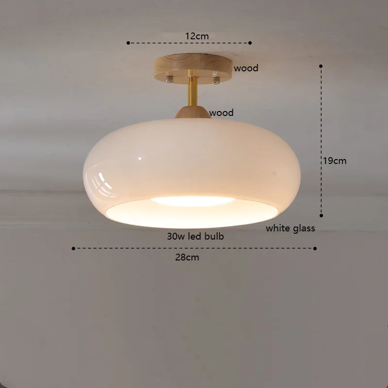 Suspension "Citrouille Lumineuse" en Verre LED Style Japonais Vintage en Bois