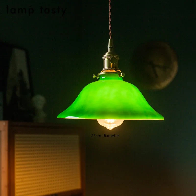 Suspension Vintage Américaine en Cuivre Bois Verre Edison