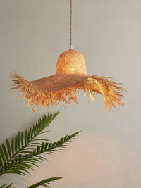 Suspension japonaise artisanale en forme de chapeau de paille vintage