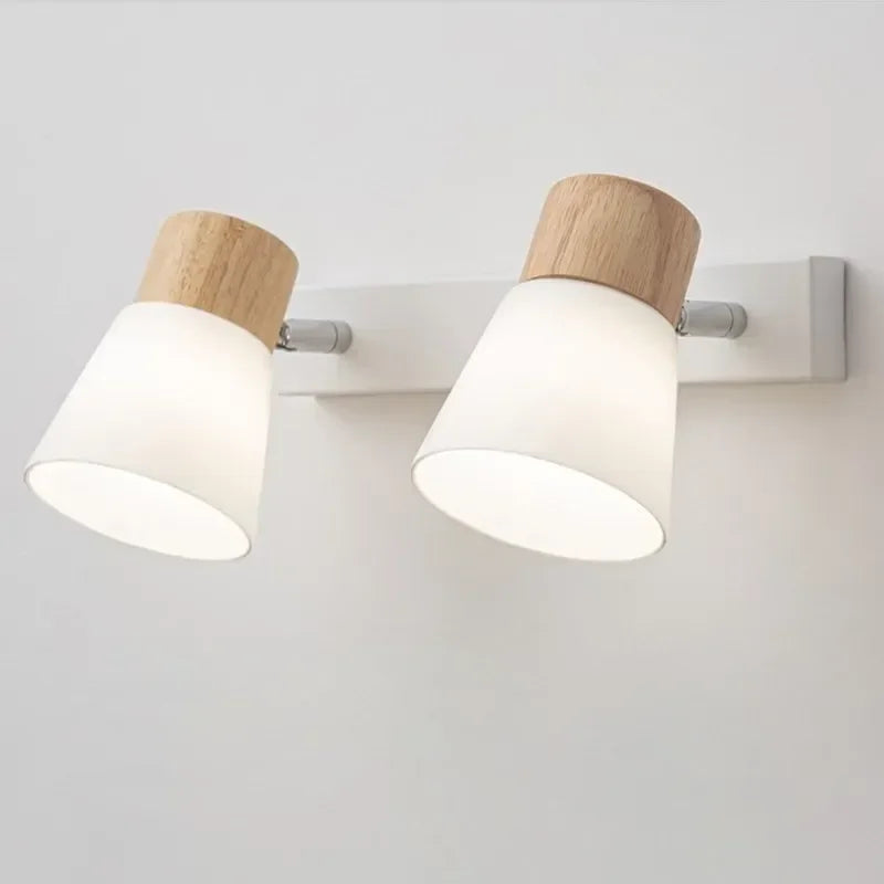 Applique murale nordique LED Double tête, bois et verre