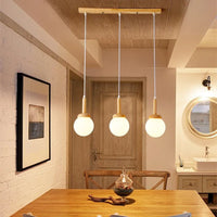 Suspension LED nordique en verre - Oiseau rond en bois