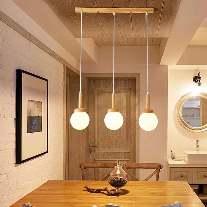 Suspension LED nordique en verre - Oiseau rond en bois