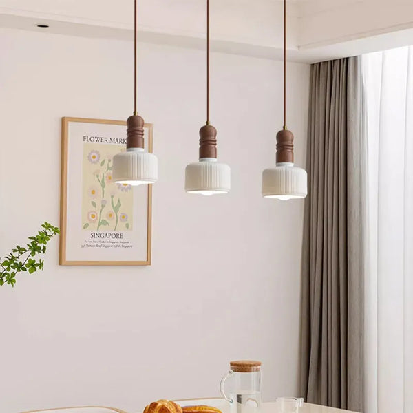 Suspension LED nordique en bois massif et céramique de haute qualité