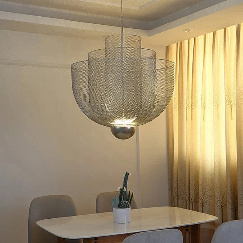 Lustre Nordique Dimmable en Grille Métallique LED Géométrique, Design Moderne