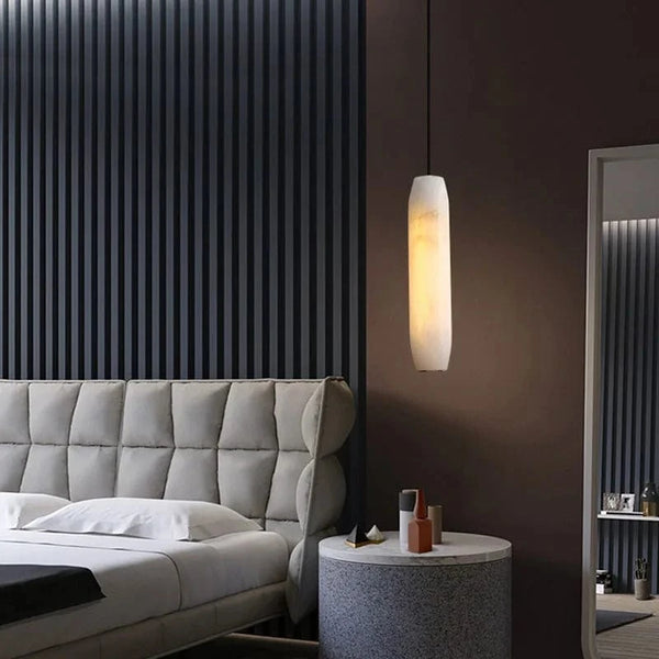 Suspension Luxe en Marbre Naturel avec Fil en Laiton Réglable