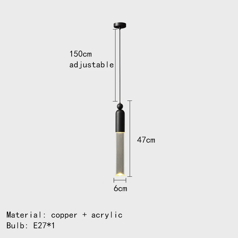 Lustre LED Cylindre Cuivre Acrylique Transparent