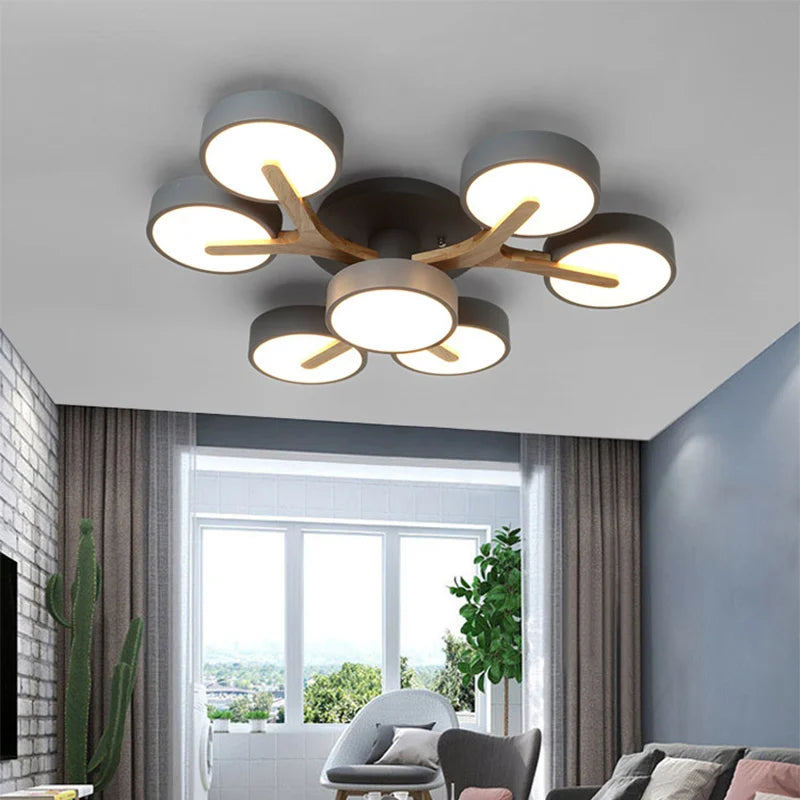 Lustre Nordique Macaron LED en Bois pour une Décoration Intérieure Élégante