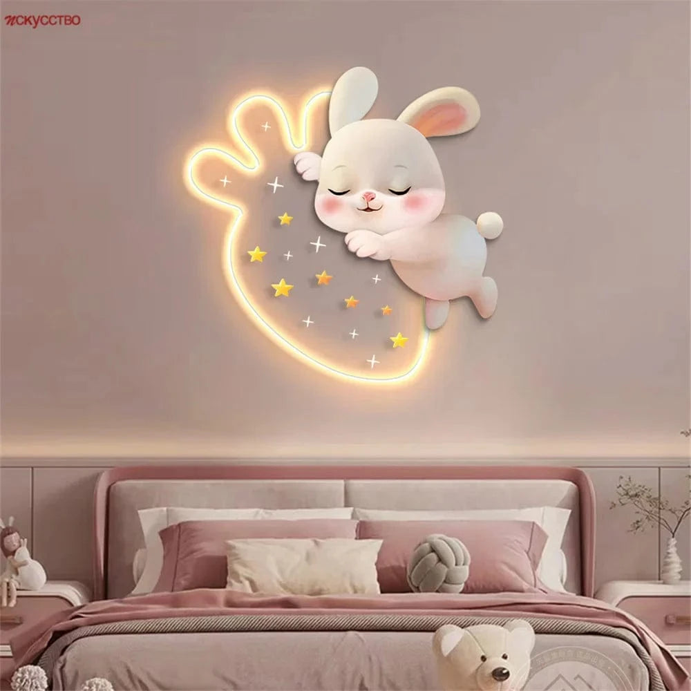 Fraise Lapin - Lampe Murale LED Acrylique pour Chambre Enfants