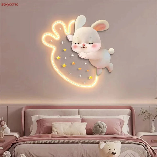 Fraise Lapin - Lampe Murale LED Acrylique pour Chambre Enfants