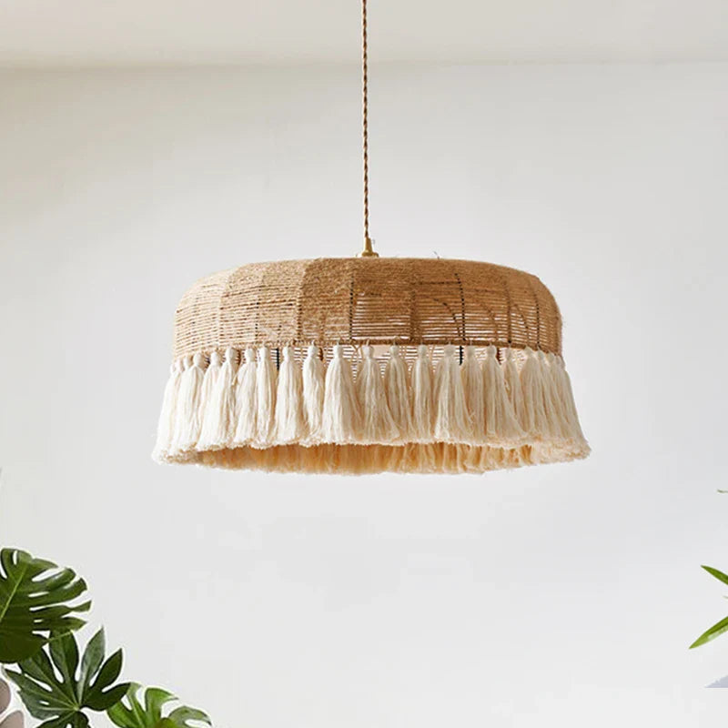 Suspension LED en chanvre tissé à la main - Style bohème Wabi Sabi Crafted