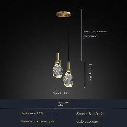 Suspension design nordique "Ice Crystal" en cristal et cuivre pour bar ou table