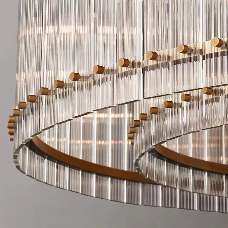 Lustre de luxe en cristal Double Anneau Doré LED Suspendu